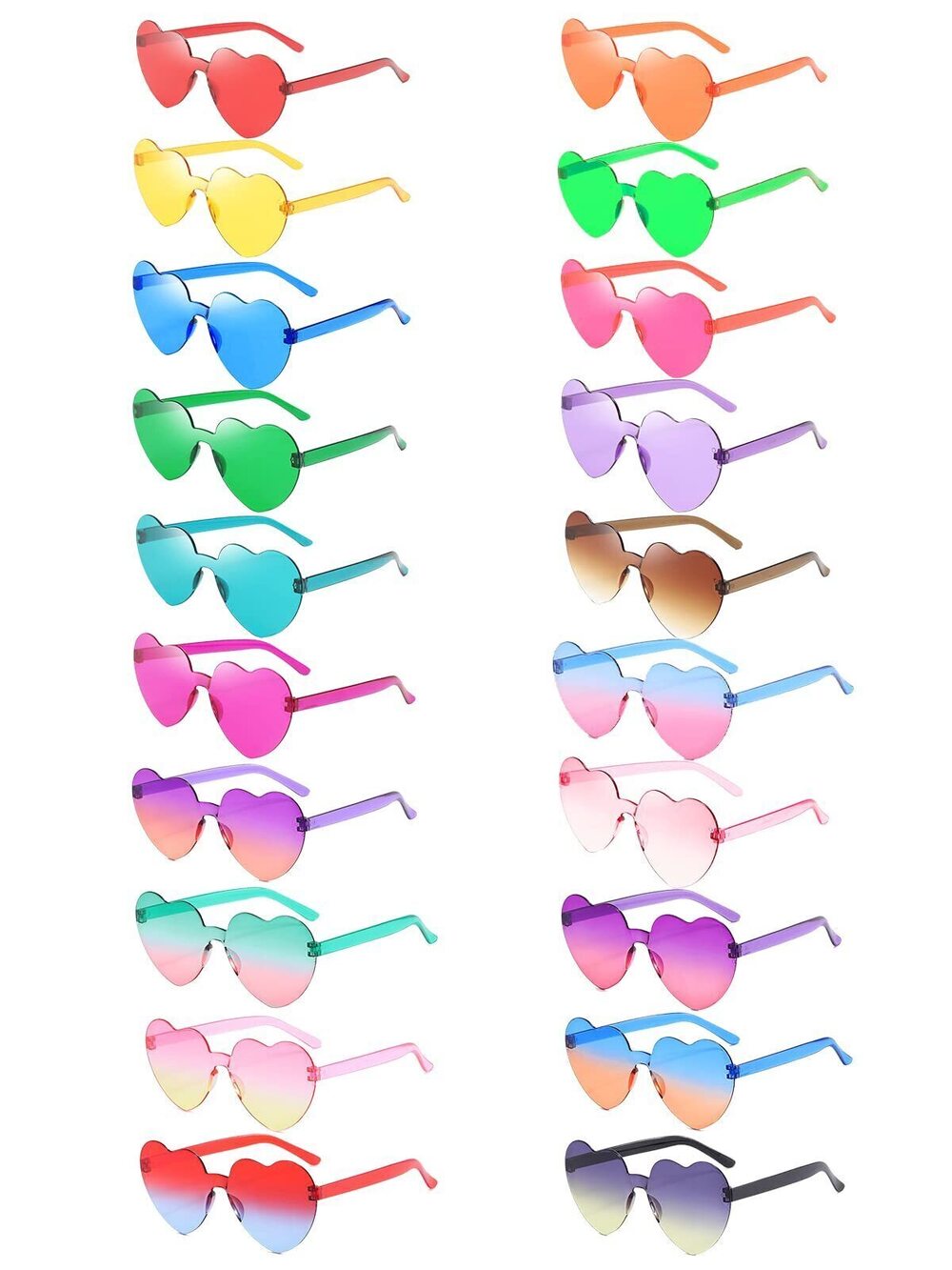 3784 20 Pairs Heart Shaped Sunglasses Bulk Rimless Transparent Candy Color